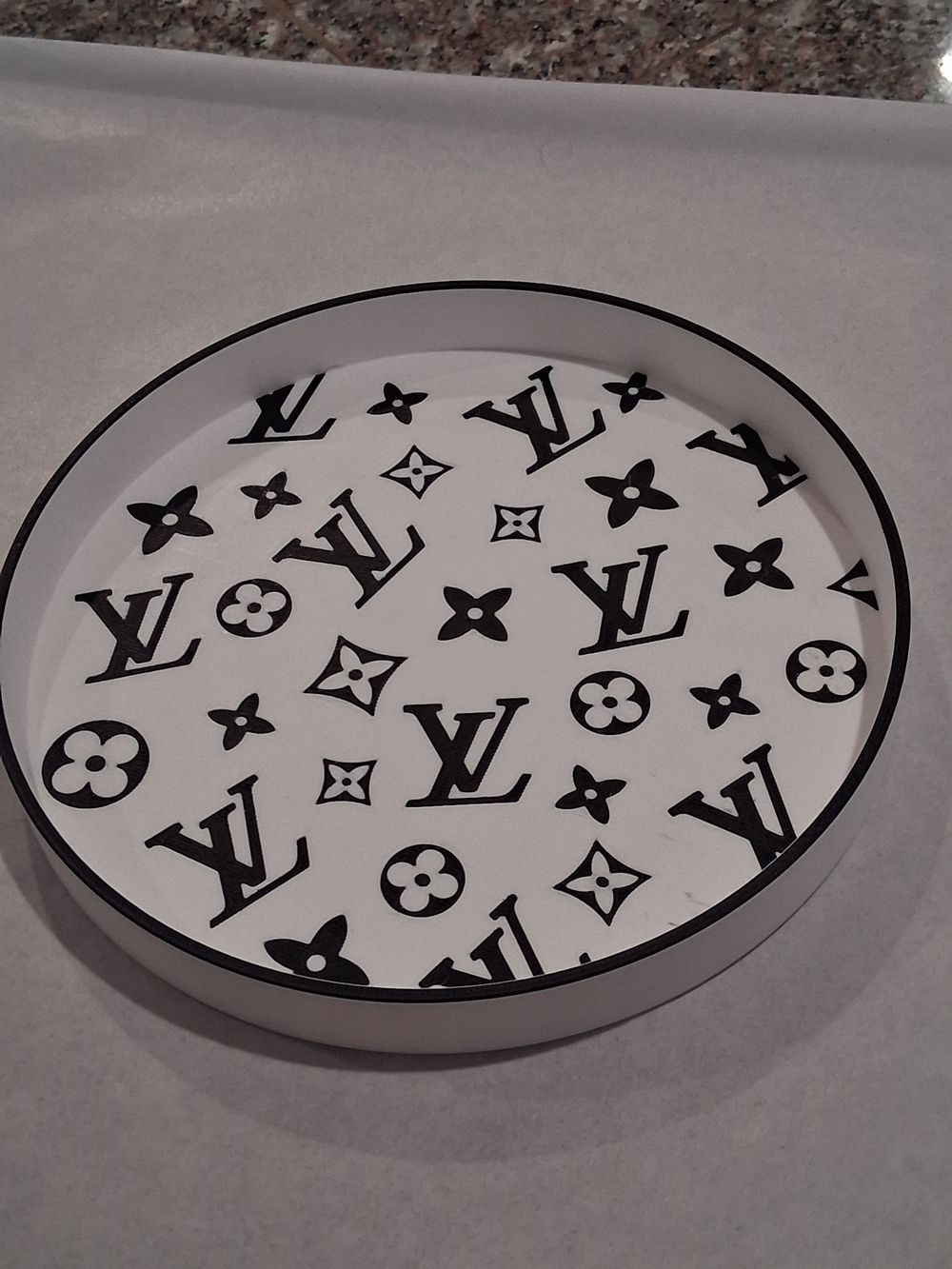 Designer inspired Monogram Round Tray in White and Black.New